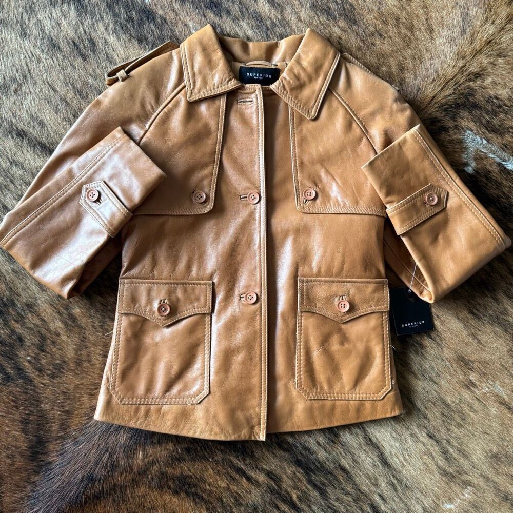 Vintage Deadstock Tan Leather Jacket Size M NEW